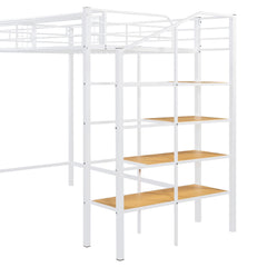 Bellemave® Twin Size loft Bed with Storage Stairs and Upper Grid Storage Shelf, Metal Twin Loft Bed Frame for Adults & Teens - Bellemave