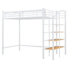 Bellemave® Twin Size loft Bed with Storage Stairs and Upper Grid Storage Shelf, Metal Twin Loft Bed Frame for Adults & Teens - Bellemave