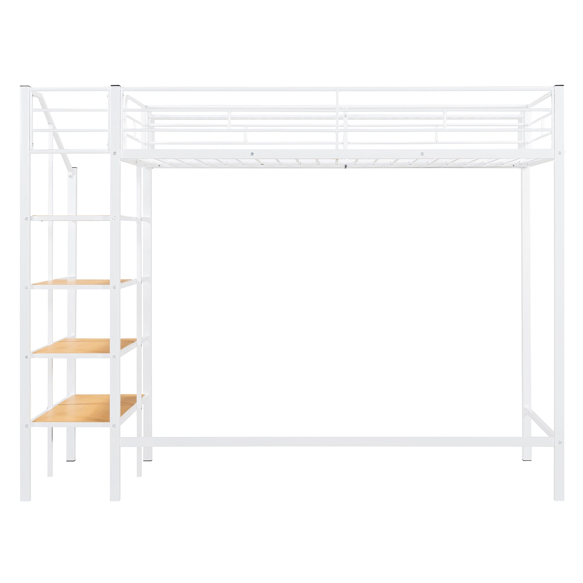 Bellemave® Twin Size loft Bed with Storage Stairs and Upper Grid Storage Shelf, Metal Twin Loft Bed Frame for Adults & Teens - Bellemave