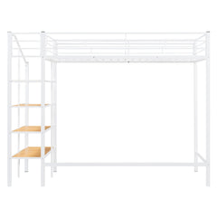 Bellemave® Twin Size loft Bed with Storage Stairs and Upper Grid Storage Shelf, Metal Twin Loft Bed Frame for Adults & Teens - Bellemave