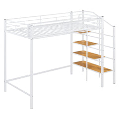Bellemave® Twin Size loft Bed with Storage Stairs and Upper Grid Storage Shelf, Metal Twin Loft Bed Frame for Adults & Teens - Bellemave
