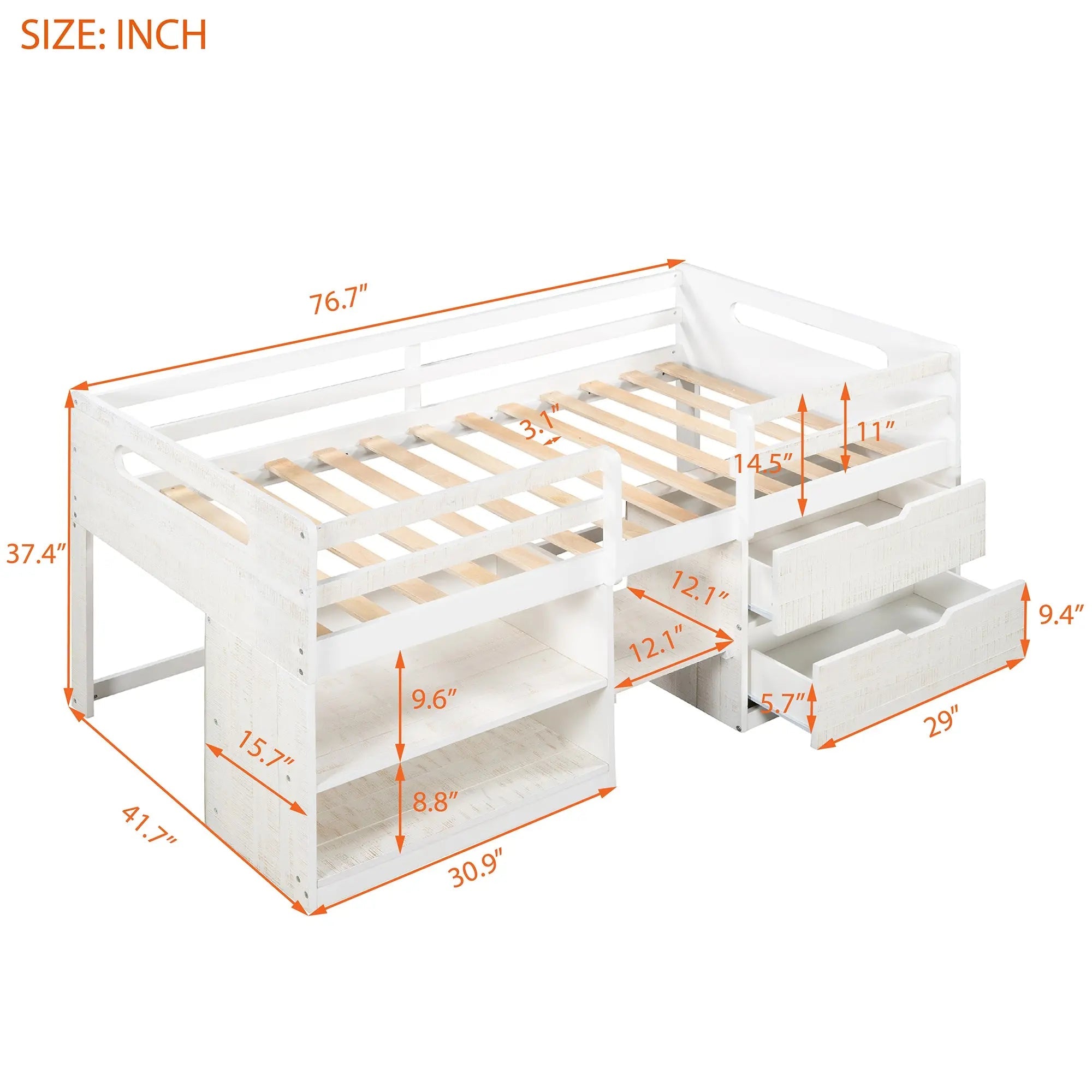 Bellemave® Twin Size Loft Bed with Two Shelves and Two drawers - Bellemave