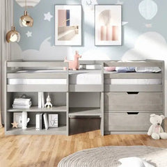 Bellemave® Twin Size Loft Bed with Two Shelves and Two drawers - Bellemave