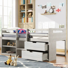 Bellemave® Twin Size Loft Bed with Two Shelves and Two drawers - Bellemave
