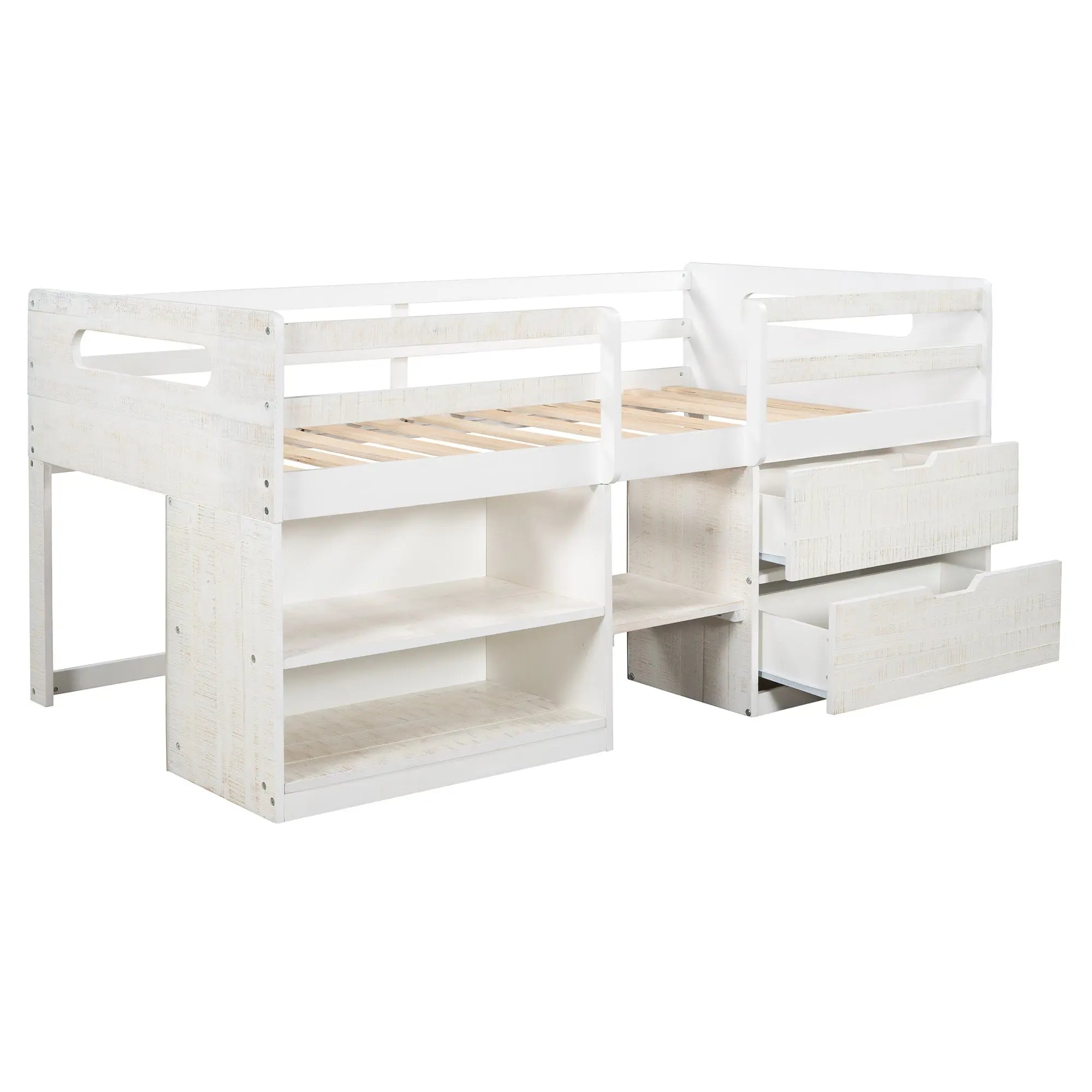 Bellemave® Twin Size Loft Bed with Two Shelves and Two drawers - Bellemave