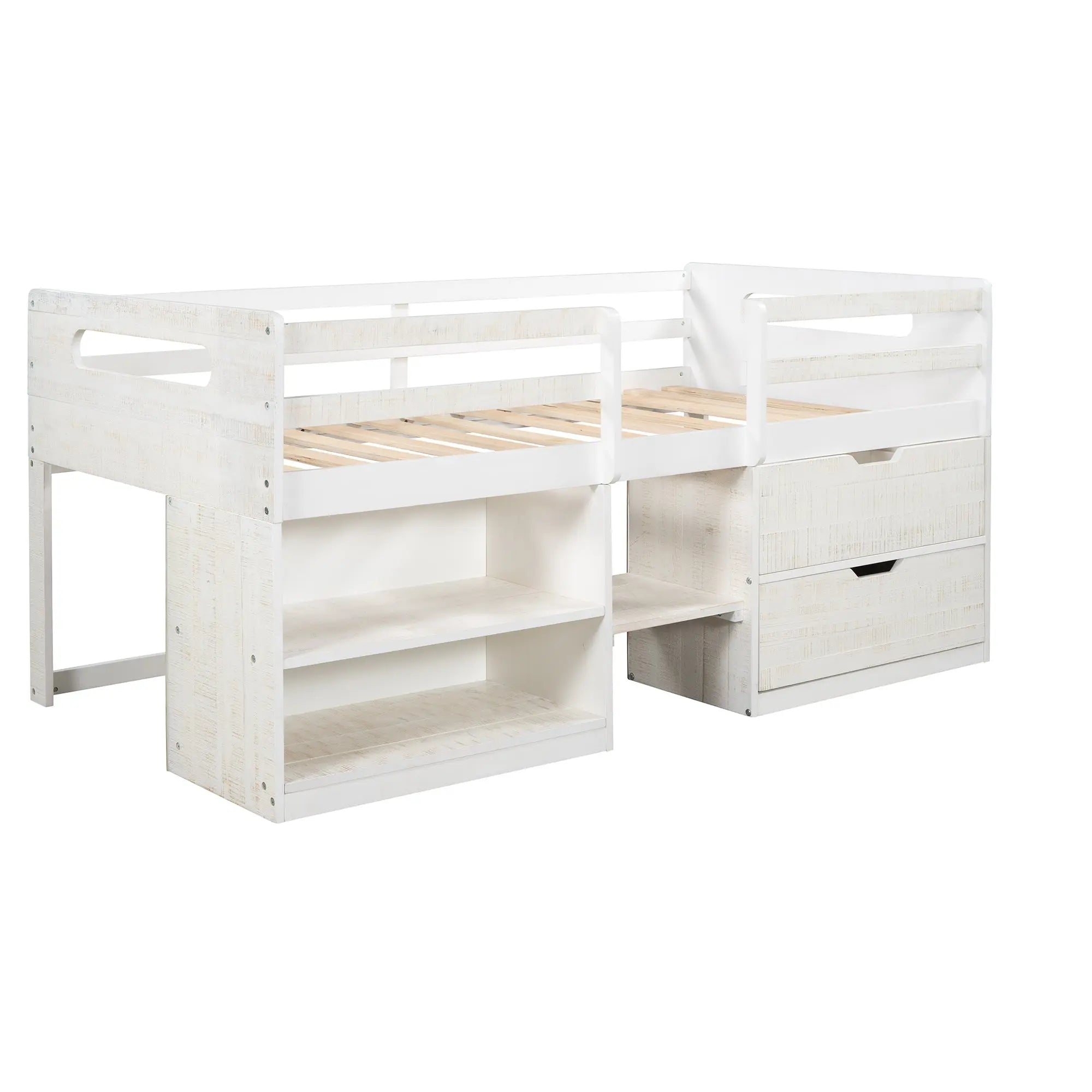 Bellemave® Twin Size Loft Bed with Two Shelves and Two drawers - Bellemave