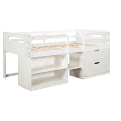 Bellemave® Twin Size Loft Bed with Two Shelves and Two drawers - Bellemave
