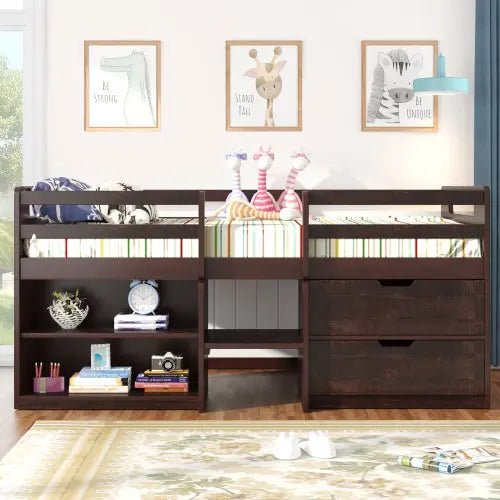 Bellemave® Twin Size Loft Bed with Two Shelves and Two drawers - Bellemave