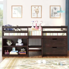 Bellemave® Twin Size Loft Bed with Two Shelves and Two drawers - Bellemave