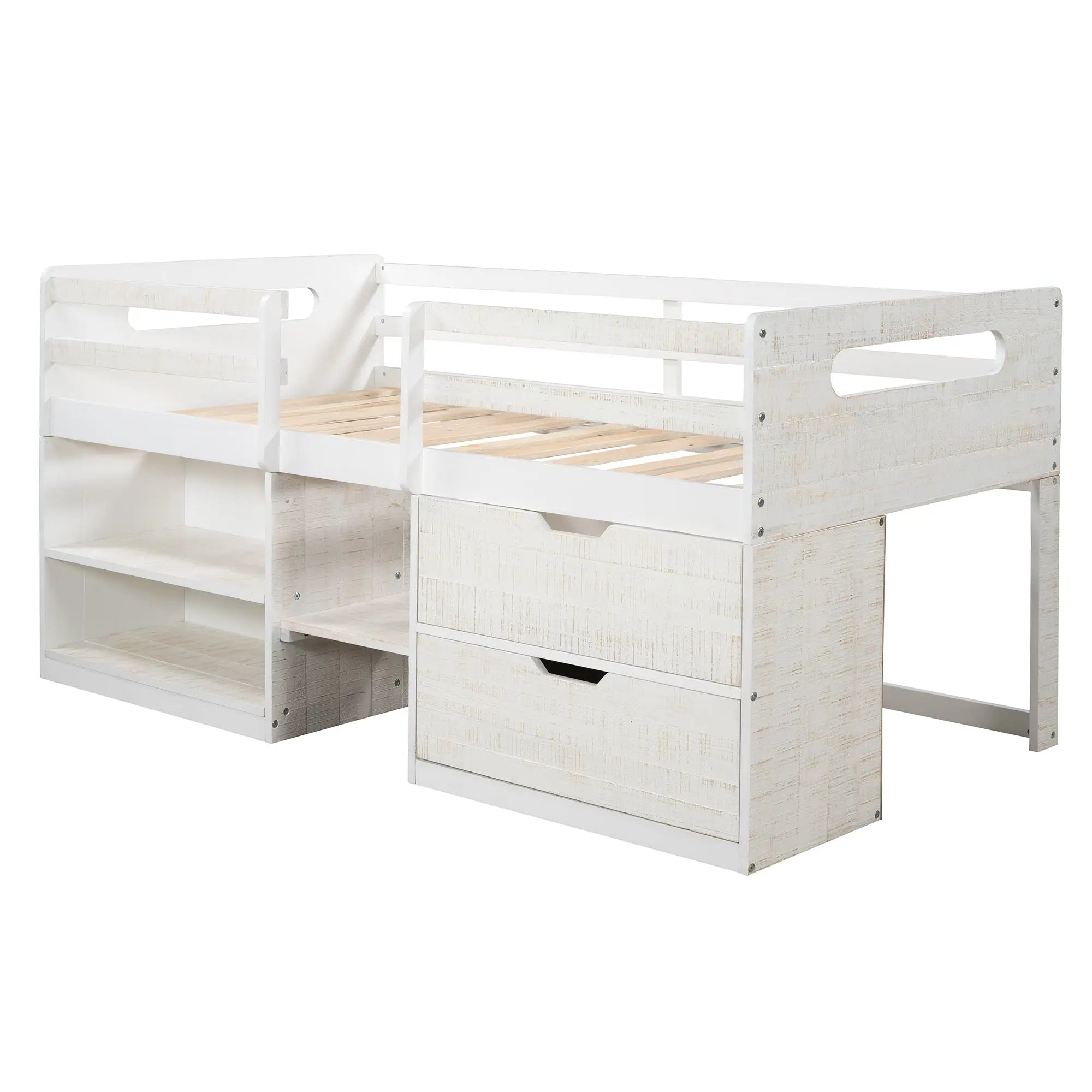 Bellemave® Twin Size Loft Bed with Two Shelves and Two drawers - Bellemave