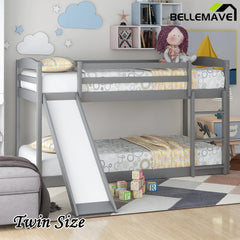 Bellemave® Twin Size Low Bunk Bed with Convertible Slide and Ladder - Bellemave