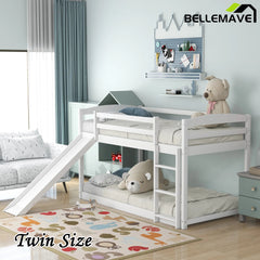 Bellemave® Twin Size Low Bunk Bed with Convertible Slide and Ladder - Bellemave
