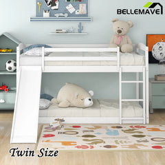 Bellemave® Twin Size Low Bunk Bed with Convertible Slide and Ladder - Bellemave