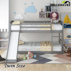 Bellemave® Twin Size Low Bunk Bed with Convertible Slide and Ladder - Bellemave