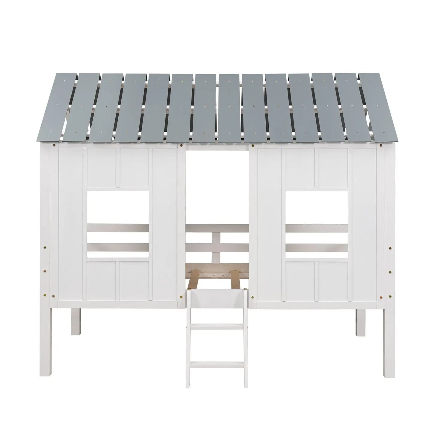 Bellemave® Twin Size Low House Loft Bed with Roof and Two Front Windows - Bellemave