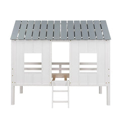 Bellemave® Twin Size Low House Loft Bed with Roof and Two Front Windows - Bellemave