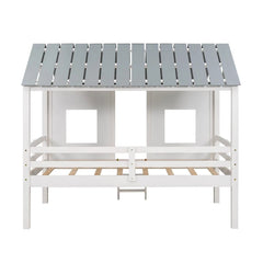 Bellemave® Twin Size Low House Loft Bed with Roof and Two Front Windows - Bellemave