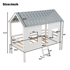 Bellemave® Twin Size Low House Loft Bed with Roof and Two Front Windows - Bellemave