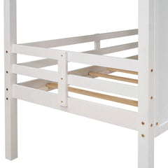 Bellemave® Twin Size Low House Loft Bed with Roof and Two Front Windows - Bellemave