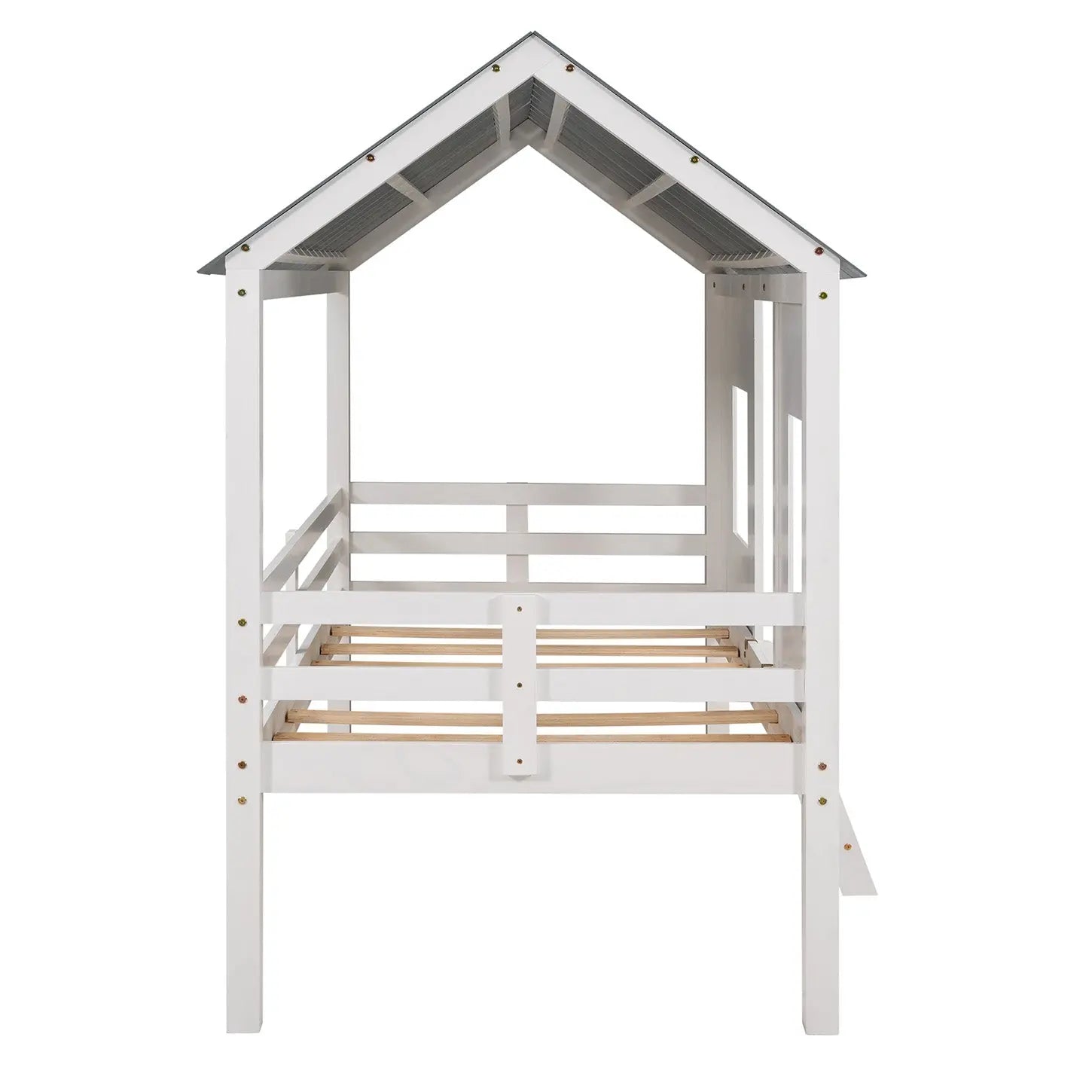 Bellemave® Twin Size Low House Loft Bed with Roof and Two Front Windows - Bellemave
