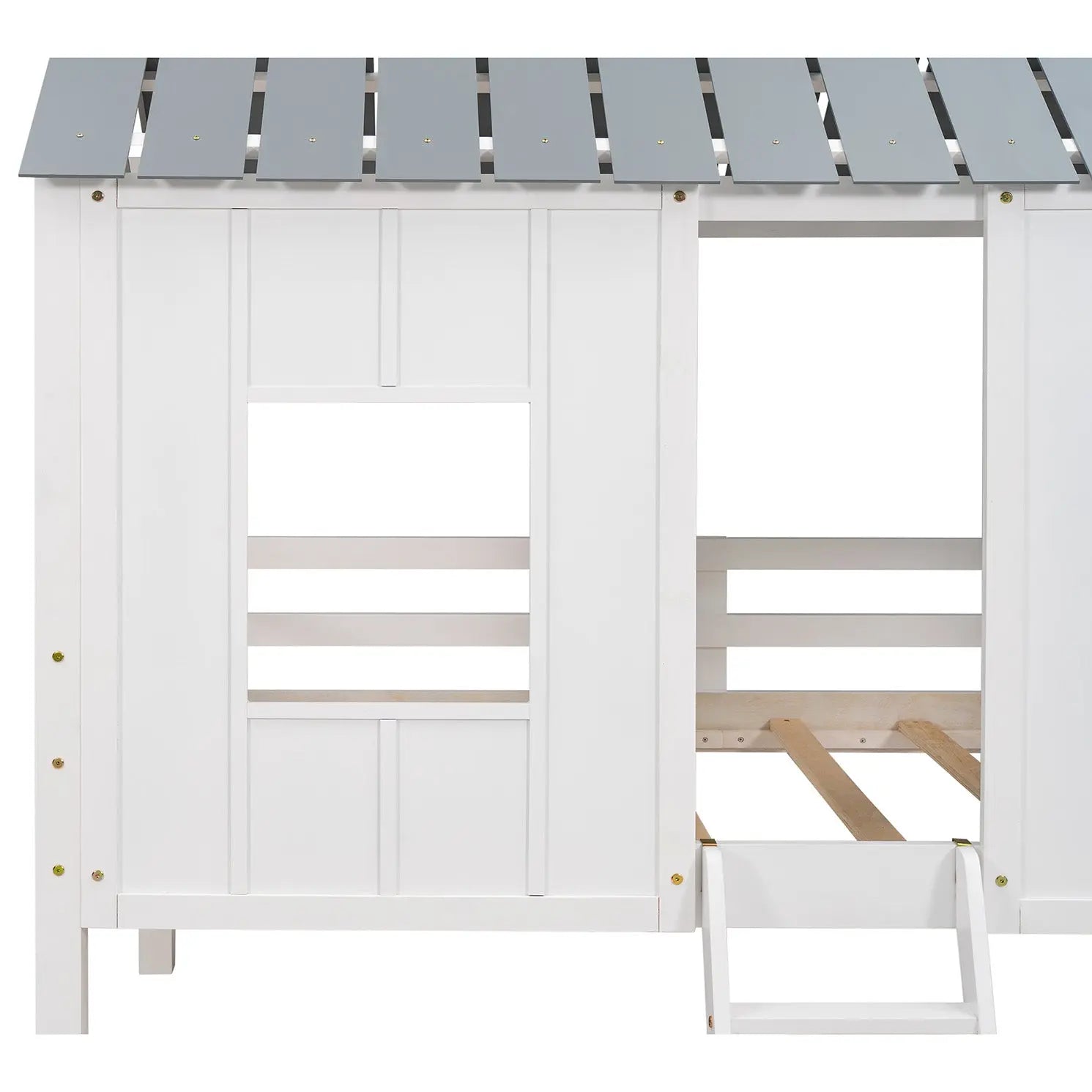 Bellemave® Twin Size Low House Loft Bed with Roof and Two Front Windows - Bellemave