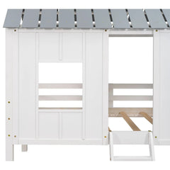 Bellemave® Twin Size Low House Loft Bed with Roof and Two Front Windows - Bellemave