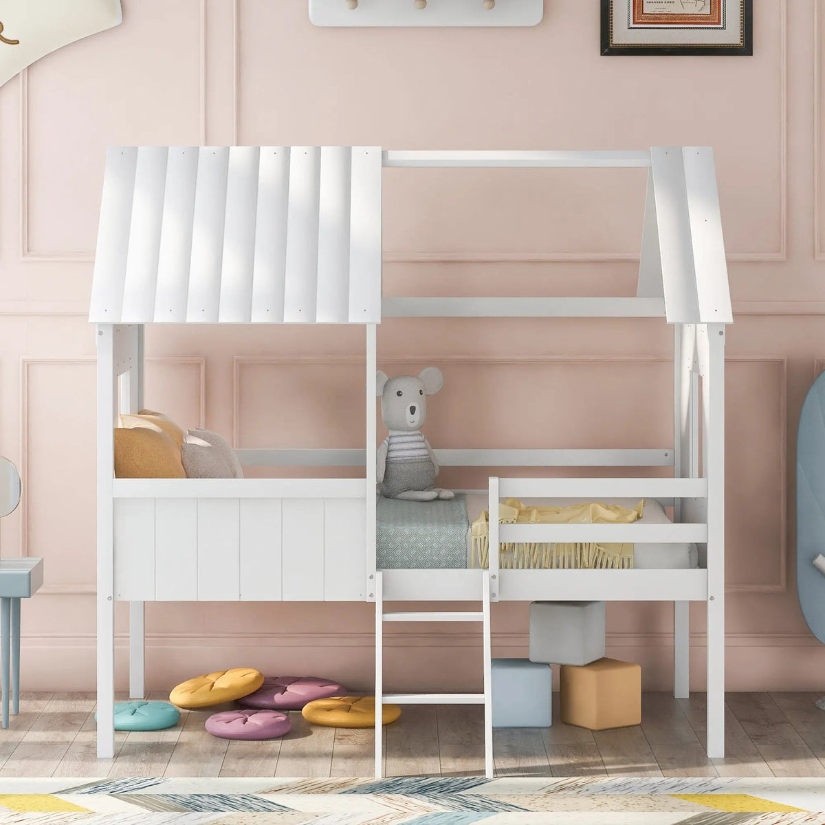 Bellemave® Twin Size Low House Loft Bed with Two Side Windows - Bellemave