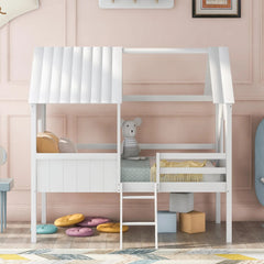 Bellemave® Twin Size Low House Loft Bed with Two Side Windows - Bellemave