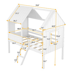 Bellemave® Twin Size Low House Loft Bed with Two Side Windows - Bellemave