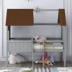 Bellemave® Twin Size Low House Loft Bed with Two Side Windows - Bellemave