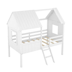 Bellemave® Twin Size Low House Loft Bed with Two Side Windows - Bellemave