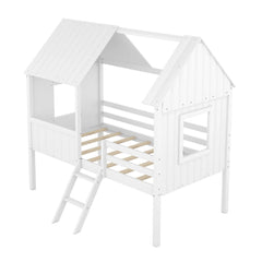 Bellemave® Twin Size Low House Loft Bed with Two Side Windows - Bellemave