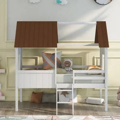 Bellemave® Twin Size Low House Loft Bed with Two Side Windows - Bellemave