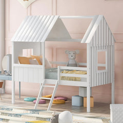 Bellemave® Twin Size Low House Loft Bed with Two Side Windows - Bellemave