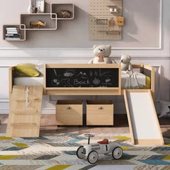 Bellemave® Twin Size Low Loft Bed with 2 Storage Boxes - Bellemave