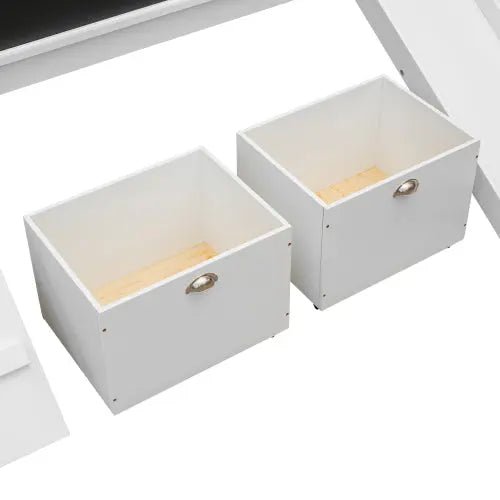 Bellemave® Twin Size Low Loft Bed with 2 Storage Boxes - Bellemave