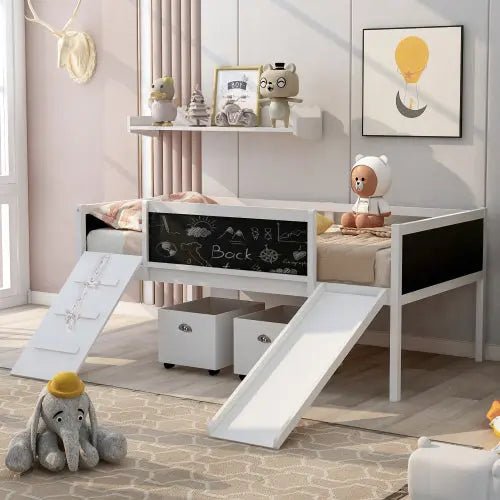 Bellemave® Twin Size Low Loft Bed with 2 Storage Boxes - Bellemave