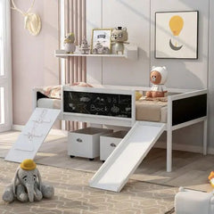 Bellemave® Twin Size Low Loft Bed with 2 Storage Boxes - Bellemave