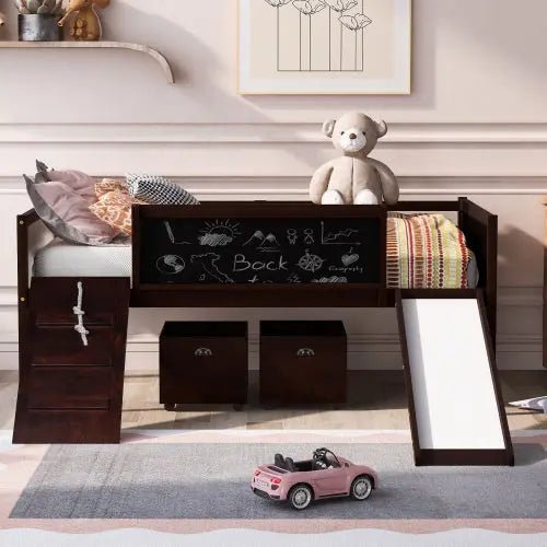 Bellemave® Twin Size Low Loft Bed with 2 Storage Boxes - Bellemave
