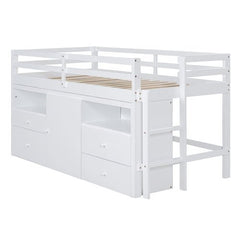 Bellemave® Twin Size Low Loft Bed with 4 Drawers, Underneath Cabinet and Shelves - Bellemave