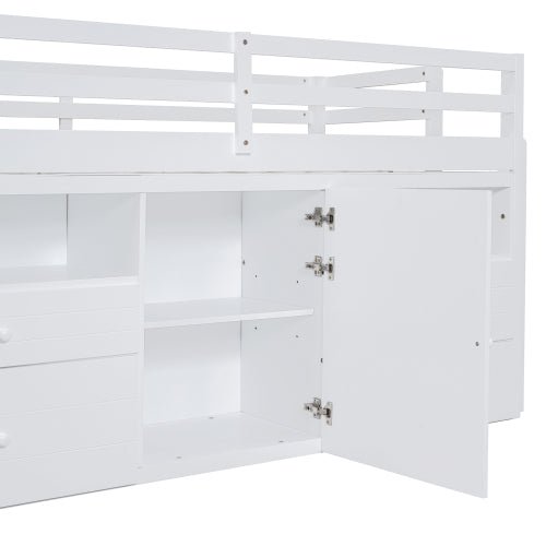 Bellemave® Twin Size Low Loft Bed with 4 Drawers, Underneath Cabinet and Shelves - Bellemave