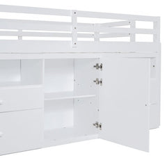 Bellemave® Twin Size Low Loft Bed with 4 Drawers, Underneath Cabinet and Shelves - Bellemave