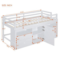 Bellemave® Twin Size Low Loft Bed with 4 Drawers, Underneath Cabinet and Shelves - Bellemave