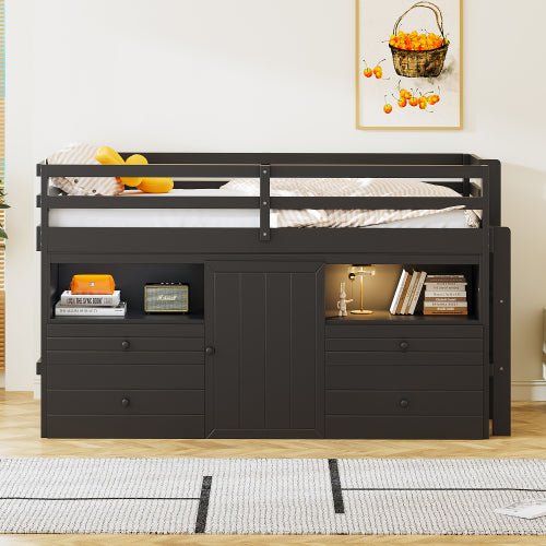 Bellemave® Twin Size Low Loft Bed with 4 Drawers, Underneath Cabinet and Shelves - Bellemave