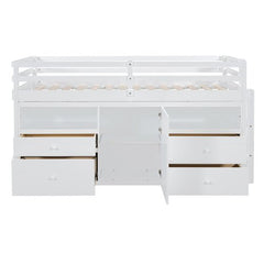 Bellemave® Twin Size Low Loft Bed with 4 Drawers, Underneath Cabinet and Shelves - Bellemave