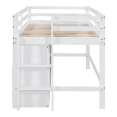 Bellemave® Twin Size Low Loft Bed with 4 Drawers, Underneath Cabinet and Shelves - Bellemave