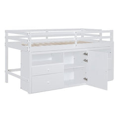 Bellemave® Twin Size Low Loft Bed with 4 Drawers, Underneath Cabinet and Shelves - Bellemave