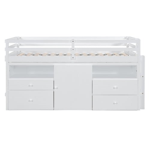 Bellemave® Twin Size Low Loft Bed with 4 Drawers, Underneath Cabinet and Shelves - Bellemave