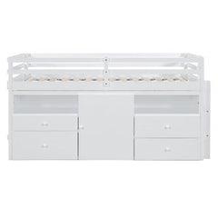 Bellemave® Twin Size Low Loft Bed with 4 Drawers, Underneath Cabinet and Shelves - Bellemave