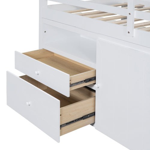 Bellemave® Twin Size Low Loft Bed with 4 Drawers, Underneath Cabinet and Shelves - Bellemave